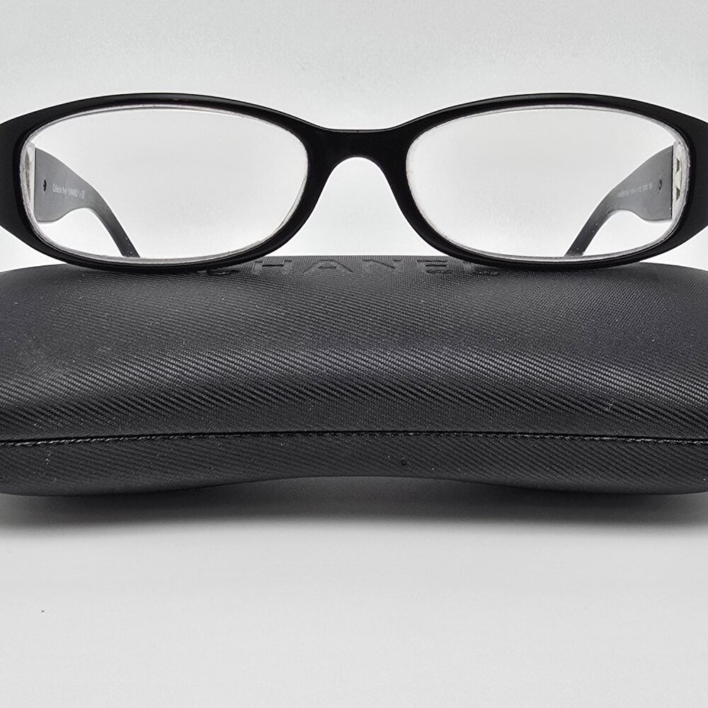 Chanel 3155-H c 1103 Collection Perle Black Eyeglasses Frame w/ Case Italy 53mm